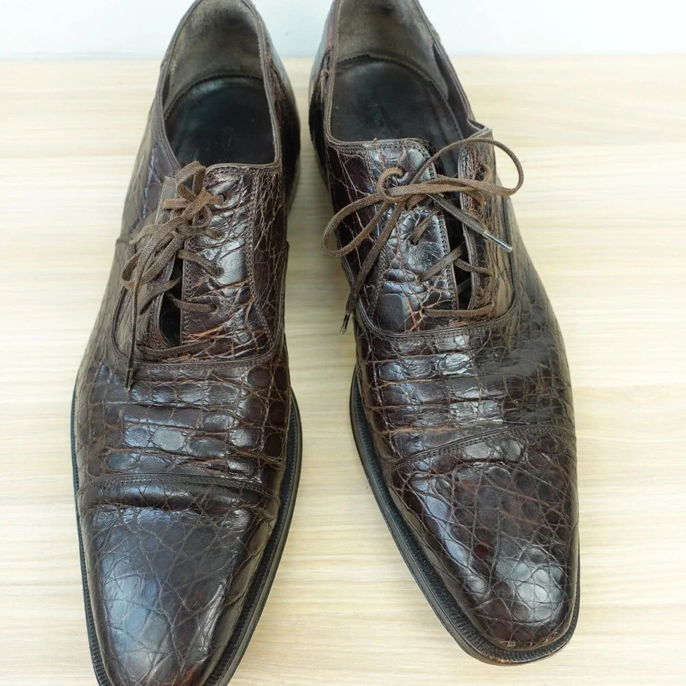 Bergdorf Goodman Crocodile Oxford Dress Shoes Mens 10.5 Brick Brown Luxury $1500